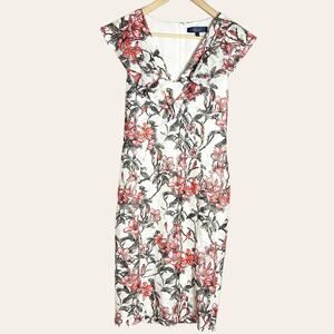 Rachel Roy Lydia Lace Floral Print V-Neck Ruffled Sheath Dress Size 4